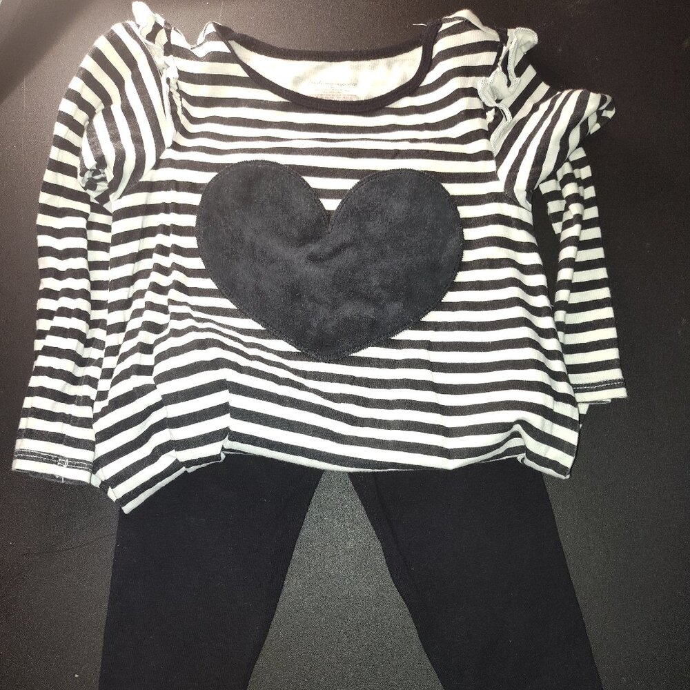 Pre-Owned First Impressions 2-Piece Matching Black & White Stripe Shirt w/ Black